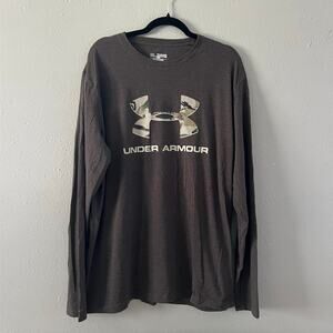 Under Armour Men’s Long Sleeve Shirt 2XL Loose Fit HeatGear Camo Logo Brown
